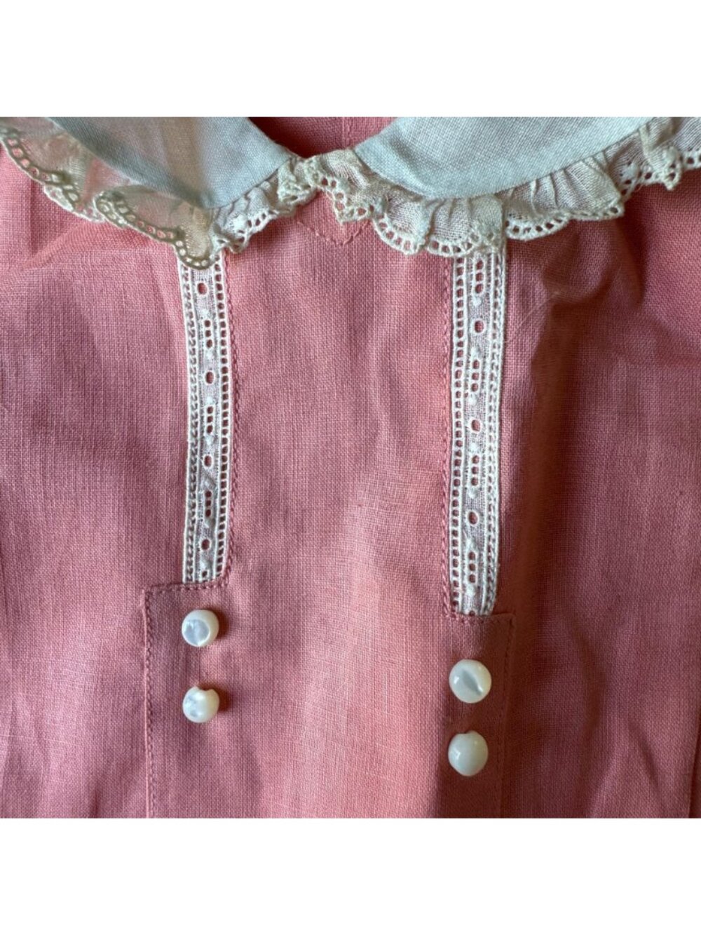 Vintage 1940s Childs Peach Pink Romper Shorts Lace Trim & Buttons 2 Piece - Picture 13 of 15